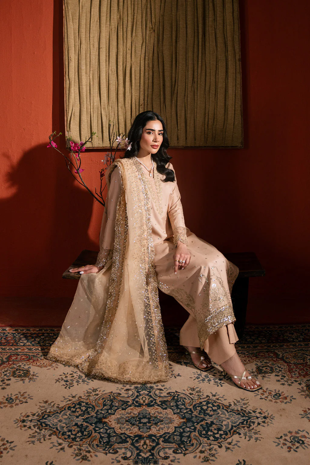 Raw Silk Embroidered Dress Pret - Image 4